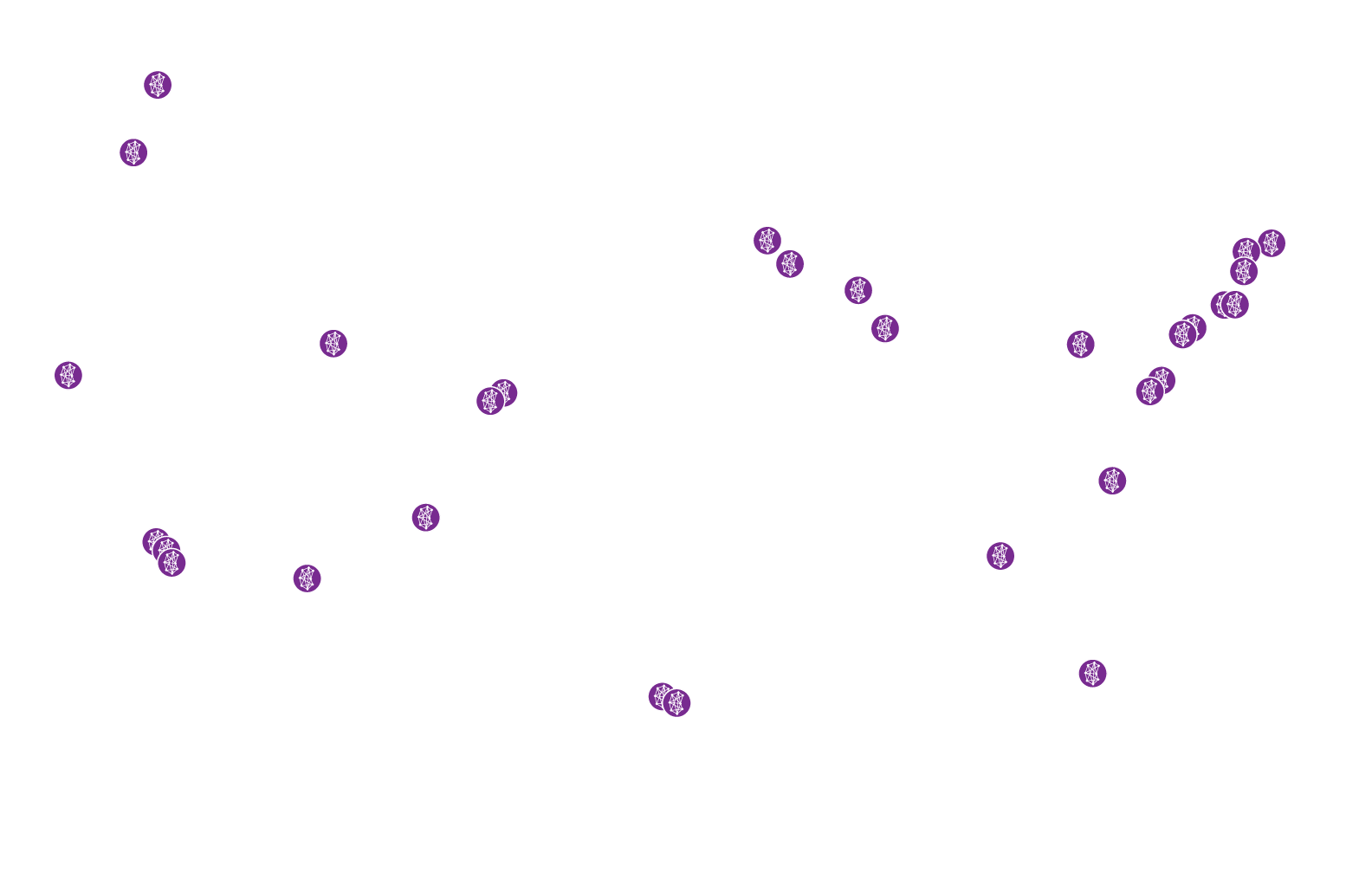 A map of the USA showing all the center locations.