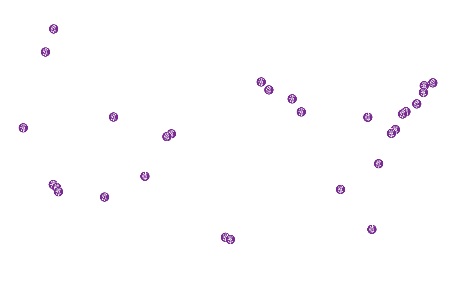 A map of the USA showing all the center locations.